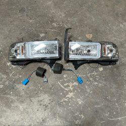 94-01 Dodge Ram 1500, 2500, 3500 Pickup Chrome LED C BAR Headlights Head Lamps