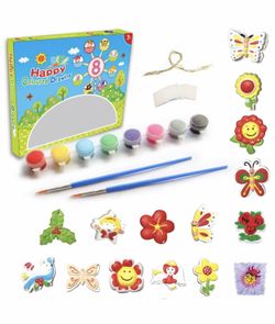 Crafts for Kids Ages 4-8 Gardon Painting Set for Girls Boys - 15Pcs Kids Crafts Flower Butterfly Figurines Paint Set for Kids Birthday Christmas Party
