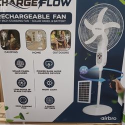 18" rechargeable stand up fan. Solar panel.  22 hours running time.