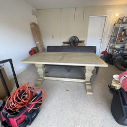 World Market Trestle Table And     Arhaus Bench