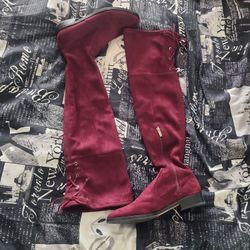Vince Canuto Crisintha Burgundy Fox Stretch Suede Over The Knee Boots