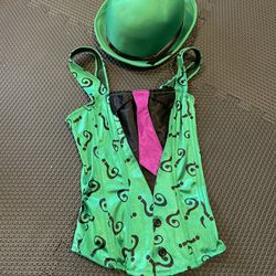 Women’s Riddler Costume  Hat and Corset top Size Small Halloween 