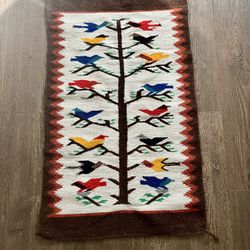 Vintage Navajo tree of life Mat weaving small wool 27/41 inches 