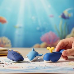 (Lot Of 3) 3D Puzzle 1" Miniature Multi-Color Erasers Figural Whales And Dolphin. These are Iwako marine animal puzzle erasers,
sea animal-themed eras