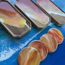 Orange Sunset Colors Tray And Coasters 