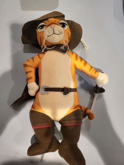 🐱⚔️ Vintage 2003 Hasbro Shrek 2 Talking Puss in Boots 14" Plush – WORKS!