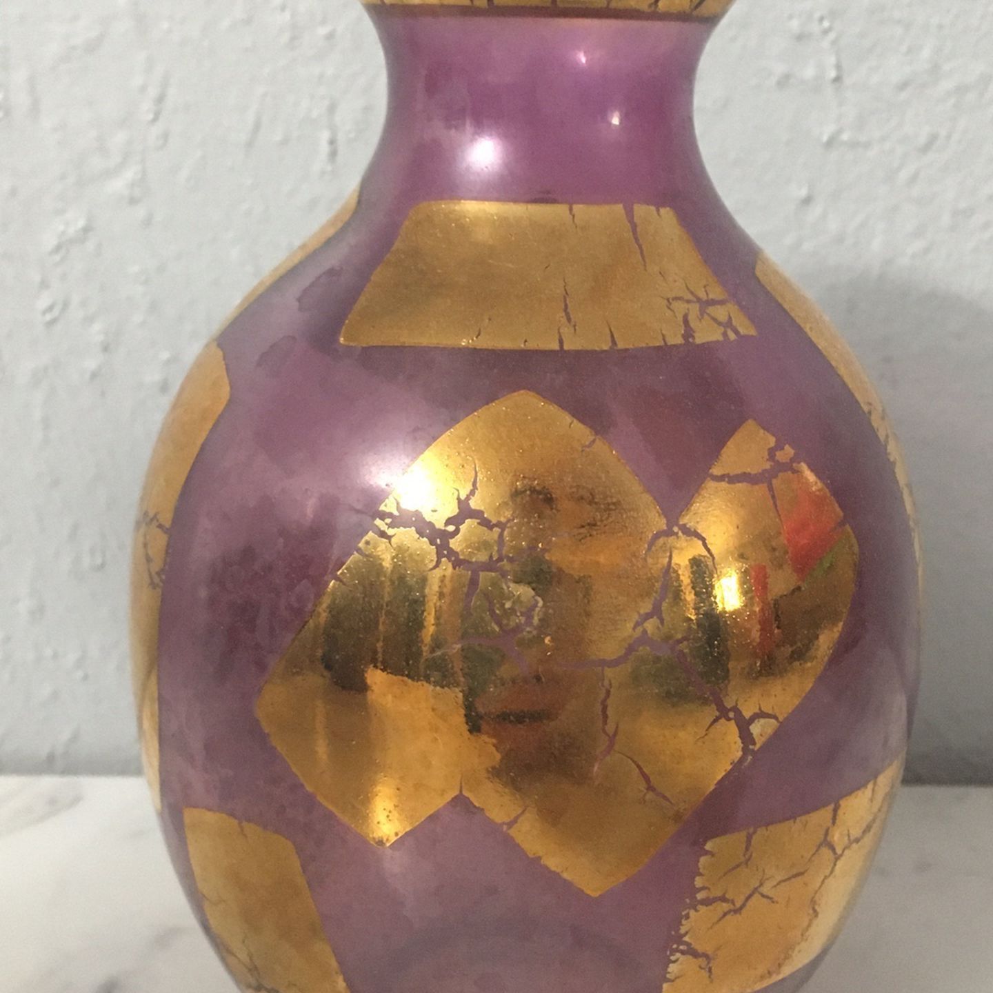 Vintage SC Line Purple & 22 Karat Gold Vase Made In Italy