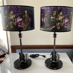 KISS Band Gene Simmons Axe Bass Guitar Matching Table Lamps