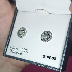 Sterling Silver Diamond Earrings 