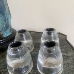 4 Candle Holders  Round Cut Glass Beehive Swirl Candle Heavy