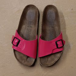 Birkenstock Birki's Pink Patent Leather Slipon Platform Sandals 38 (7US)