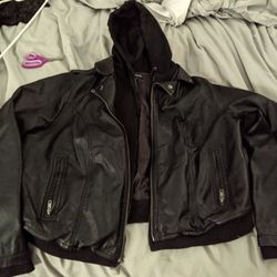 Black (PU) Leather Hooded Jacket