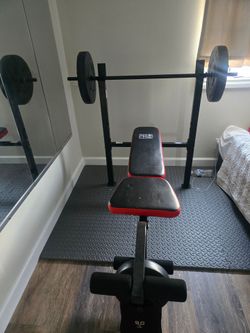 Gym PRO bench press with bar and dumbbells