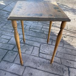 Vintage Wood Side Table w/ Hand-Stenciled Fruit Design