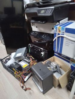 Lot non-working printers, cameras , computer power supplies