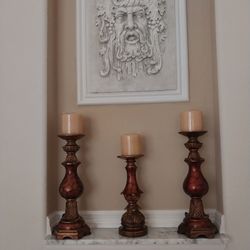 Three Candle Holders And Candles