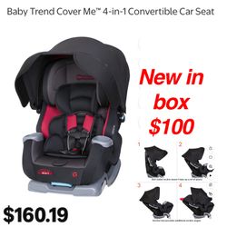 New in Box Baby Trend Cover Me™ 4-in-1 Convertible Car Seat, Scooter – Built-in Canopy, 4-Stage Growth System, Plush Comfort Padding, Multi-Position R