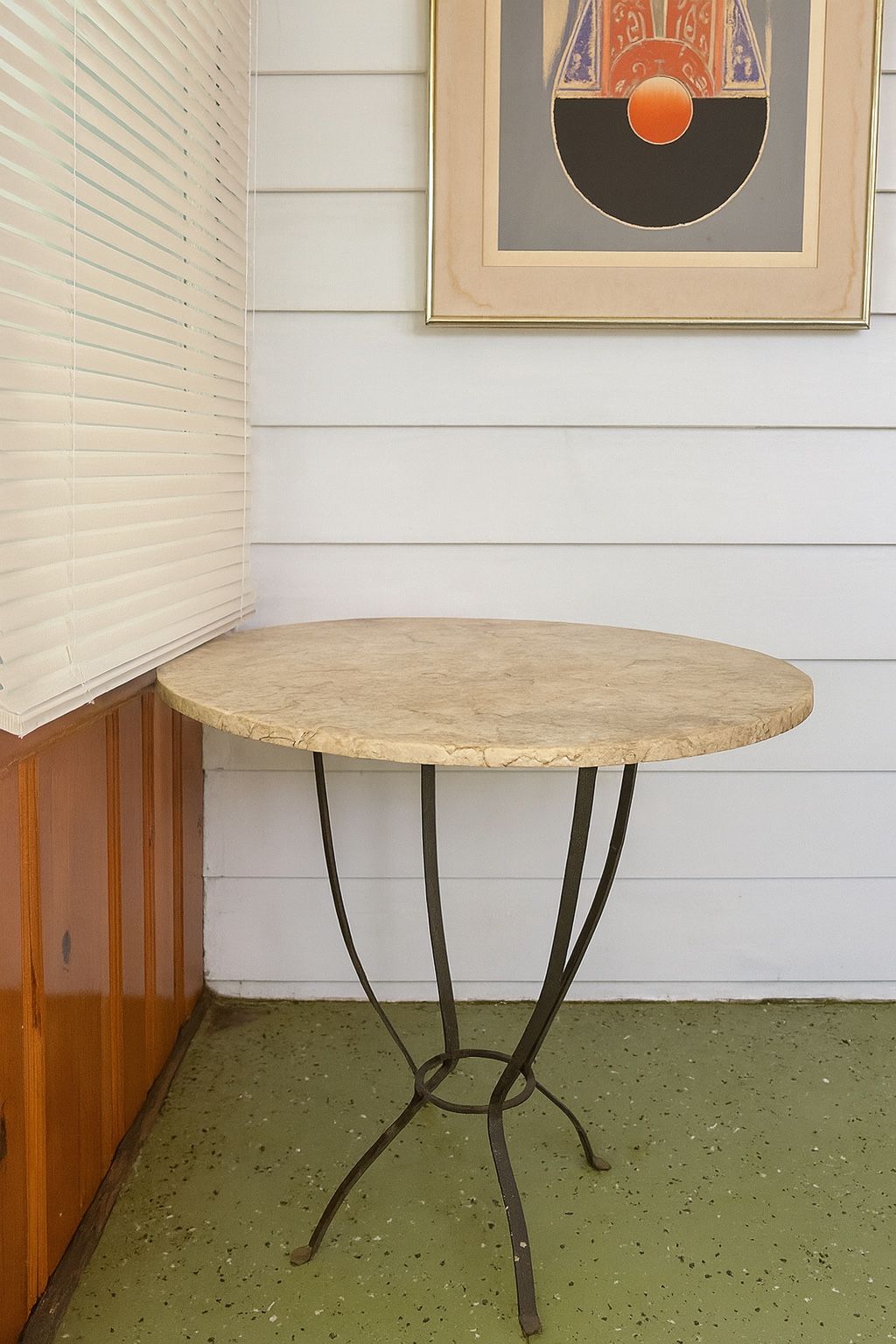 Round Stone Patio Table with Metal Base – Great Condition. $100 OBO
