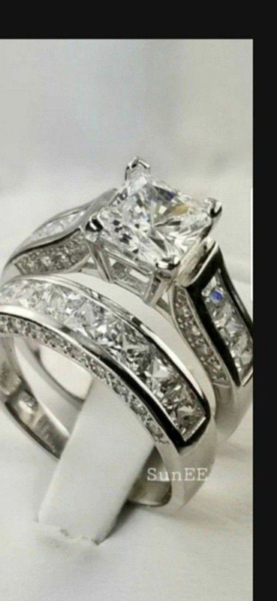 ❤Womens Wedding Engagement Ring Set Princess White Cz 925 Sterling Silver Sz 5-10❤