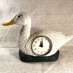 Vintage Cast-Iron Clock/Coin-Bank/Doorstop/Paperweight Duck (Length: 12”)