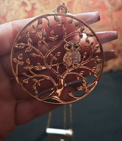 💖 Lula's - BRAND NEW - Rhinestone Owl Tree of Life Pendant Necklace