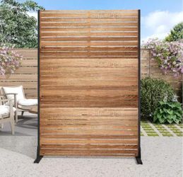 Lumioca 47 in. W x 71 in. H Wood Grain Yellow Galvanized Sheet Outdoor Private Screen Decorative Art Panel