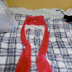 Girls Hello Kitty Hat With Connected Mitten Hands, Bright Pink,Winter Hat 