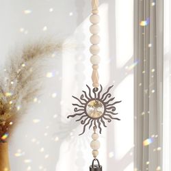 Sun Catcher Wind Chime – Crystal + Wooden Boho Decor