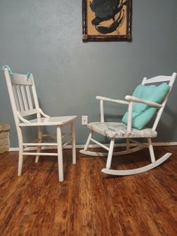 White Wooden Rocking Chair and Side Chair Set