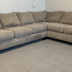 2 Piece Sectional / Sofa / Couch Chenille Taupe Claremont By Broyhill