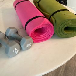 Yoga Mats (2) + 7lb Hand Weights – Home Workout Bundle