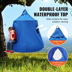 Hanging Tree Tent, 330 LBS Capacity for Indoor and Outdoor, Hammock Sensory Swing Chair w/LED Lights String, Inflatable Base, Ceiling Pod Play Tent fo