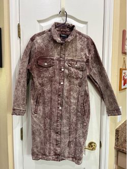 Thrill Jeans Long Sleeve Jean Jacket 4 Pkts Button Down Rustic Brown/Cream Sz M