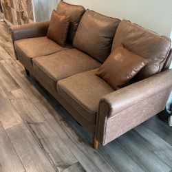 Faux Leather Sofa (read Description) 