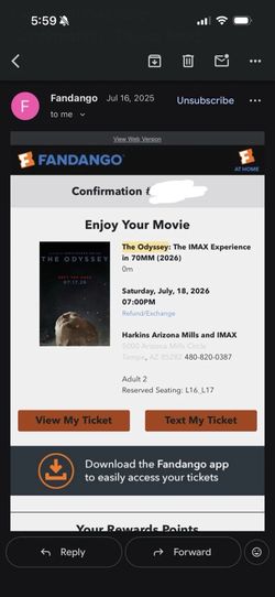 The Odyssey: The IMAX Experience 70MM Movie 2 Ticket Tempe, AZ Jul 18 2026 7PM