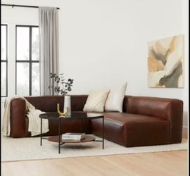 Cigar 94.5" Leather Reversible Sectional - Rawhide Brown