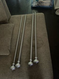 Set of 4 Silver Curtain Rods with Ball Finials