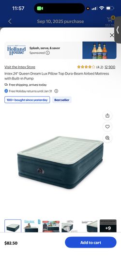 Intex 24" Queen Dream Lux Pillow Top Dura-Beam Airbed Mattress with Built-in Pump