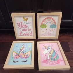 Framed Wall Art Decor For Girls 4pack