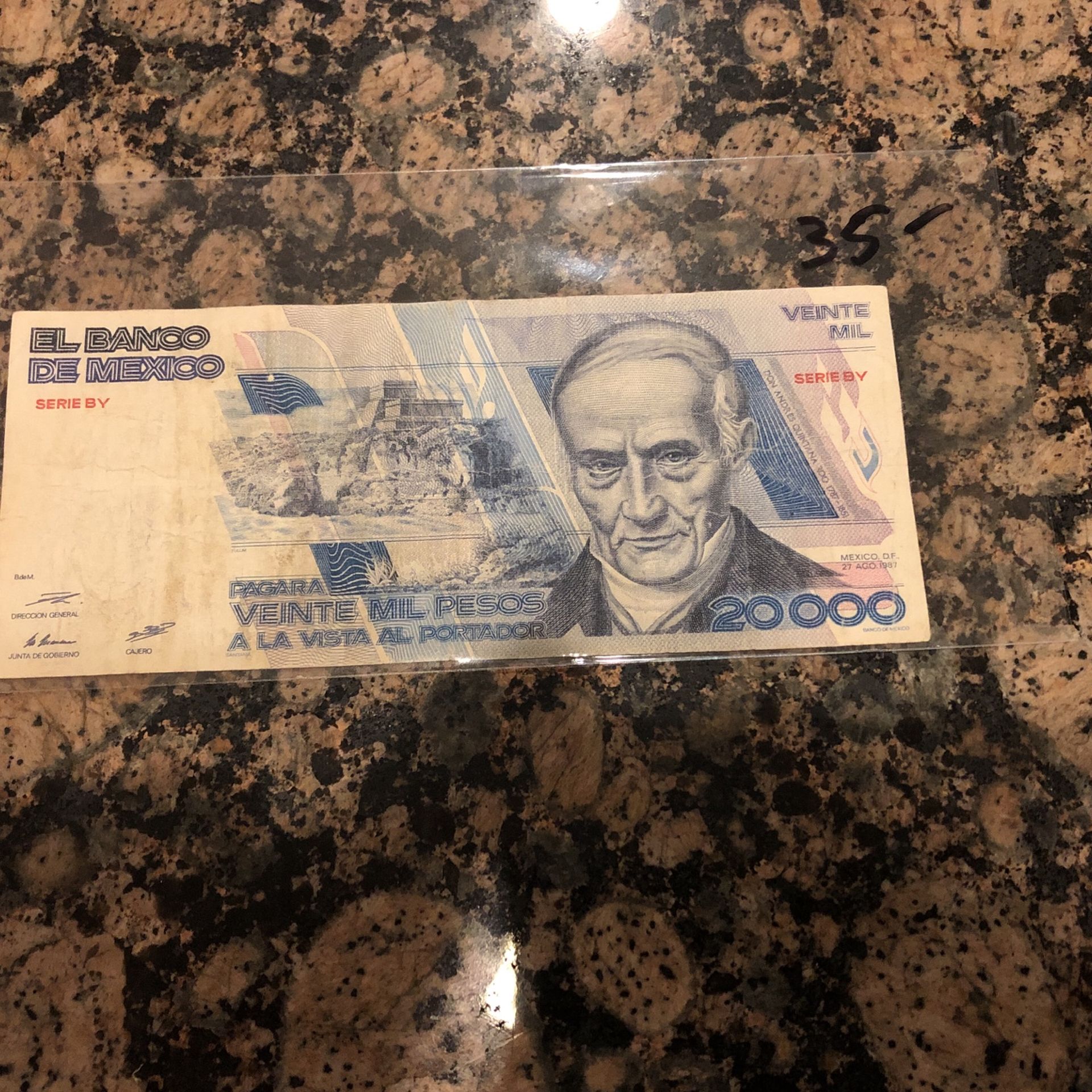 Vintage Mexico Currency 20,000 Pesos