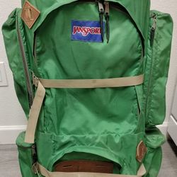 VTG  Jansport Hiking Backpack Camping Leather Patch Metal Frame USA