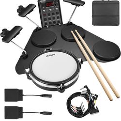 LEKATO Electronic Drum Set, Portable Electric Drum Set for Beginner with Quiet Mesh Snare Drum Pads, 220+ Sounds, USB MIDI, 2 Switch Pedal, Electric 