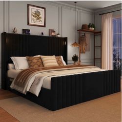 Black Upholstered Platform Bed