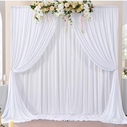 10ft x 10ft Wrinkle Free White Backdrop Curtains for Parties, Polyester Photo Backdrop Drapes 2 Panels 5x10ft for Birthday Wedding Photography Backgro