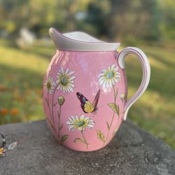 Antique Victorian Staffordshire Insect Butterfly & Flower LARGE MILK / WATER JUG
