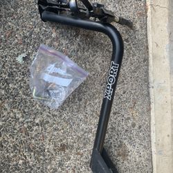 U part of a hitch-mounted bike rack, branded XPORT — specifically the main mast + frame clamp assembly, not a complete rack.