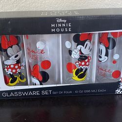 New Disney Minnie Mouse Set Of Four (4) - 10 Oz Glasses