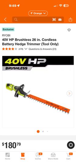 RYOBI 40V HP Brushless 26 in. Cordless Battery Hedge Trimmer (Tool Only)$140 