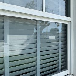 Two Matching White Faux Wood Blinds