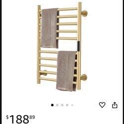 Gold Heated Towel Warmer Radiator Bathroom Accessories, Built-in Timer Temperature Control 10 Bars Electric Heated Towel Racks for Bathroom, Stainless